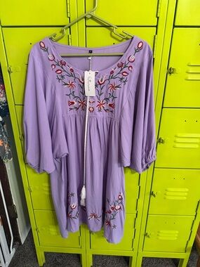 Flowy Lavender Embroidered Boho Dress